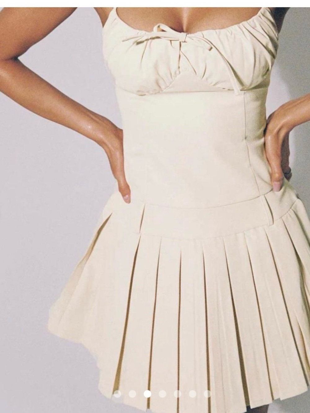 Princess Polly Pleated Bustier Tennis Mini Dress Beige Cream Size 6